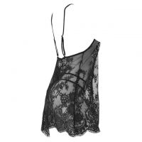 L1128 - Baju Tidur Lingerie Nightgown Sleepwear Midi Dress Hitam Transparan Bunga-Bunga - 2