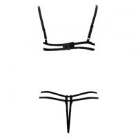 B317 - Bikini Bra Set Hitam Transparan, Bordir Bunga, Bra Kawat, Open Cup, Crotchless - 2