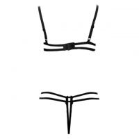 B317 - Bra Set Underwire Kawat Open Cup Hitam Transparan Celana Dalam Crotchless Bordir Bunga - 2