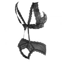 B318 - Bra Set Bralette Hitam Transparan Celana Dalam Open Butt - Thumbnail 2