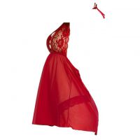 L1141 - Baju Tidur Lingerie Nightgown Sleepwear Midi Dress Halter Merah Transparan - 2