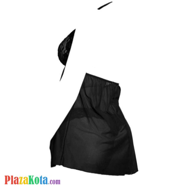 L1142 - Baju Tidur Lingerie Nightgown Sleepwear Midi Dress Halter Hitam Transparan - Photo 2