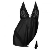 L1142 - Baju Tidur Lingerie Nightgown Sleepwear Midi Dress Halter Hitam Transparan - Thumbnail 1