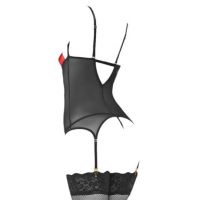 L1146 - Baju Tidur Lingerie Bustier Corset Dress Hitam Transparan Kain Renda Merah Garter Strap Stocking - Thumbnail 2