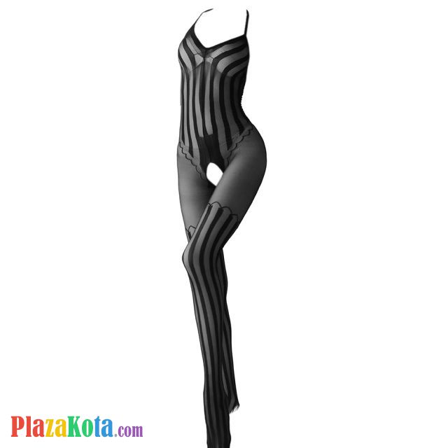 BS203 - Bodystocking Full Body Halterneck Hitam Transparan Crotchless - Photo 1