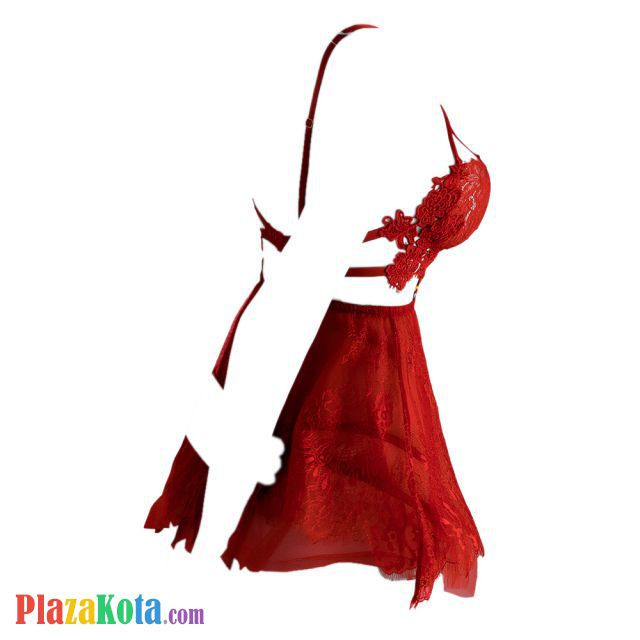 L1153 - Baju Tidur Lingerie Babydoll Mini Dress Merah Transparan Pengait Belakang - Photo 2