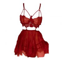 L1153 - Baju Tidur Lingerie Babydoll Mini Dress Merah Transparan Pengait Belakang