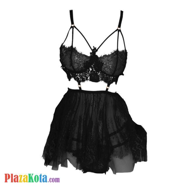 L1154 - Baju Tidur Lingerie Babydoll Mini Dress Hitam Transparan Pengait Belakang - Photo 1