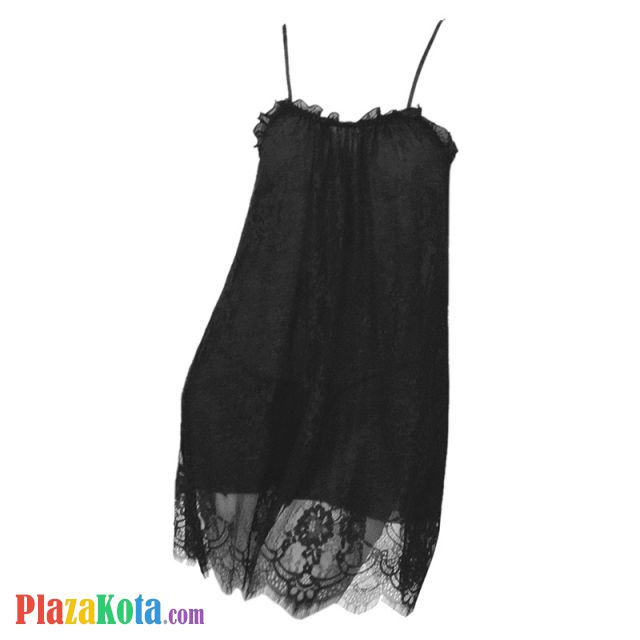 L1156 - Baju Tidur Lingerie Nightgown Midi Dress Hitam Transparan Kain 2 Lapis - Photo 1