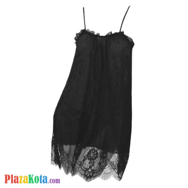 L1156 - Baju Tidur Lingerie Nightgown Sleepwear Midi Dress Hitam Transparan Kain 2 Lapis - Photo 1