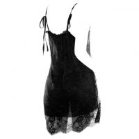 L1156 - Baju Tidur Lingerie Nightgown Sleepwear Midi Dress Hitam Transparan Kain 2 Lapis - 2