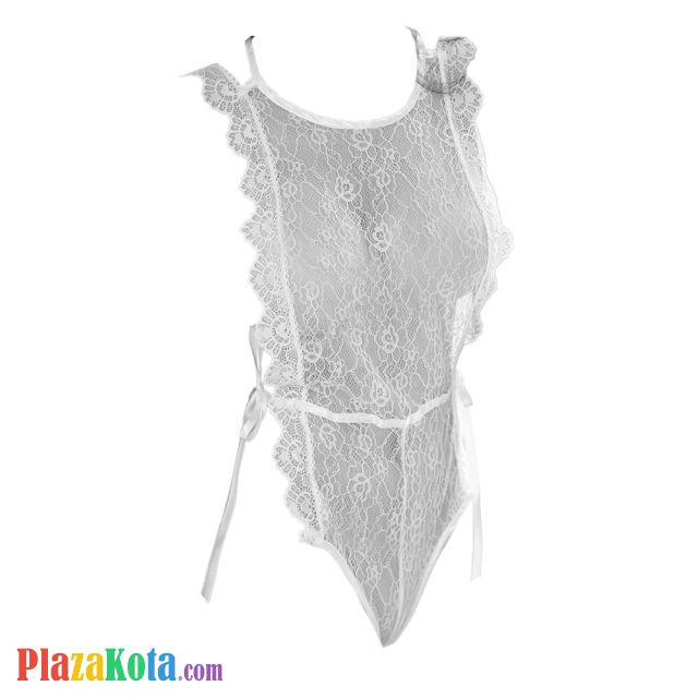 L1163 - Lingerie Teddy Halterneck Putih Transparan, Tali Ikat Samping - Photo 1