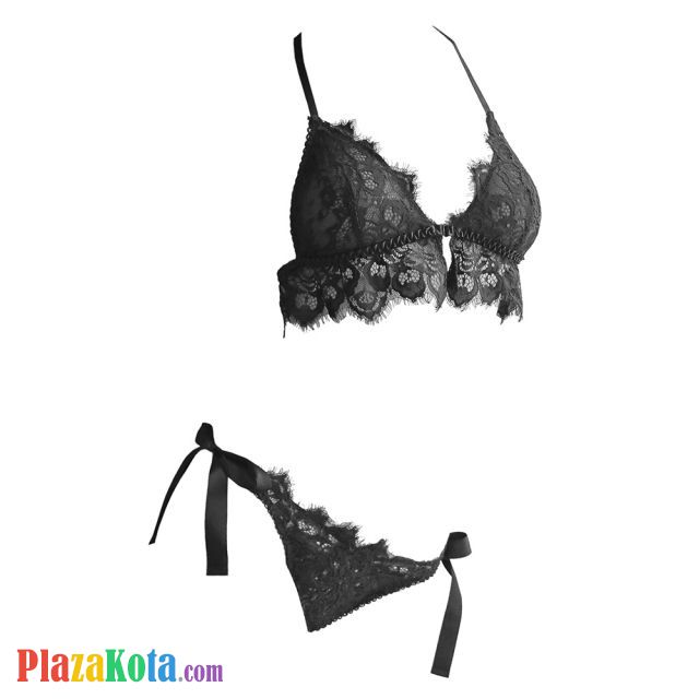 B325 - Bra Set Bralette Hitam Celana Dalam Ikat Samping - Photo 1