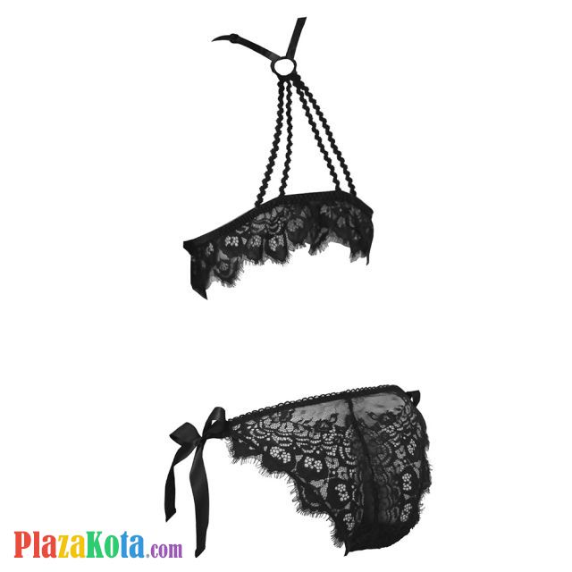 B325 - Bra Set Bralette Hitam Celana Dalam Ikat Samping - Photo 2