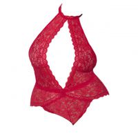 L1167 - Lingerie Plus Size Teddy Halterneck Merah Transparan