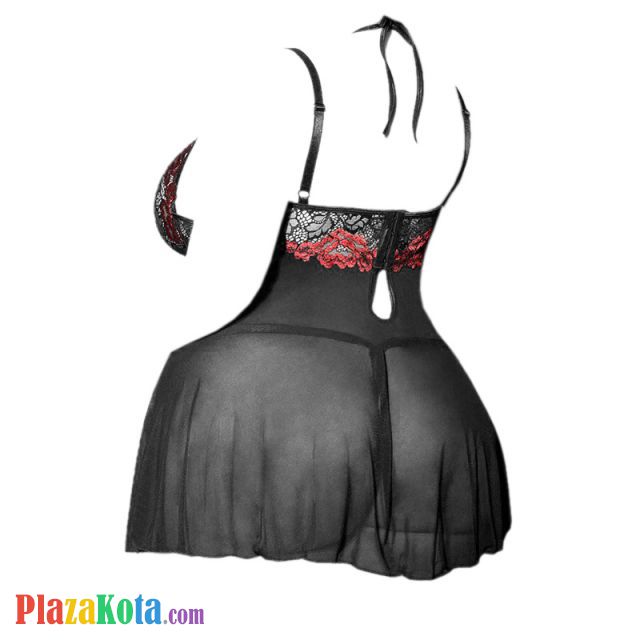 L1169 - Lingerie Plus Size Nightgown Hitam Transparan, Bra Kawat, Open Cup - Photo 2
