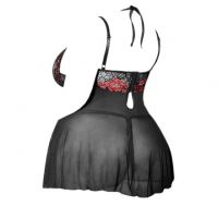 L1169 - Baju Tidur Lingerie Jumbo Big Size Nightgown Sleepwear Midi Dress Hitam Transparan Bra Kawat Open Cup - Thumbnail 2