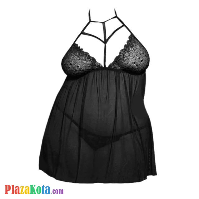 L1172 - Lingerie Plus Size Nightgown Halterneck Hitam Transparan - Photo 1