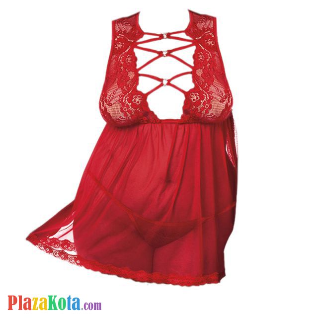 L1173 - Baju Tidur Lingerie Jumbo Big Size Babydoll Mini Dress Merah Transparan Ikat Belakang - Photo 1