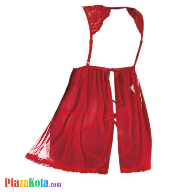 L1173 - Baju Tidur Lingerie Jumbo Big Size Babydoll Mini Dress Merah Transparan Ikat Belakang - Photo 2