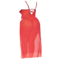 L1175 - Baju Tidur Lingerie Jumbo Big Size Long Gown Gaun Panjang Maxi Dress Merah Glitter Transparan - 2