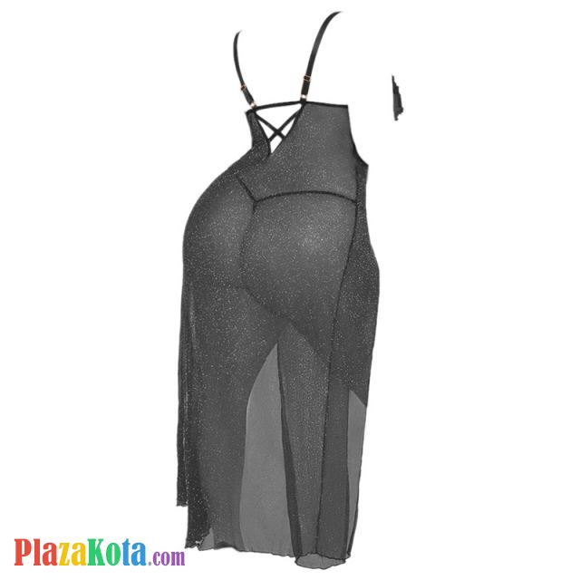 L1176 - Baju Tidur Lingerie Jumbo Big Size Long Gown Maxi Dress Hitam Glitter Transparan - Photo 2