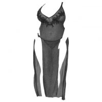 L1176 - Baju Tidur Lingerie Jumbo Big Size Long Gown Maxi Dress Hitam Glitter Transparan - Thumbnail 1