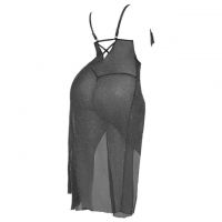 L1176 - Baju Tidur Lingerie Jumbo Big Size Long Gown Gaun Panjang Maxi Dress Hitam Glitter Transparan - 2