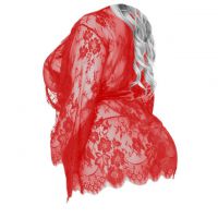 L1177 - Lingerie Plus Size Robe Merah Transparan, Lengan Panjang, Ikat Pinggang - Thumbnail 2