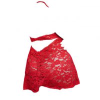 L1179 - Baju Tidur Lingerie Jumbo Big Size Nightgown Sleepwear Midi Dress Halter Merah Transparan - Thumbnail 2