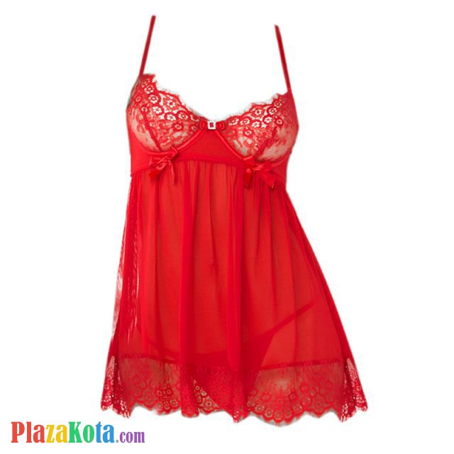 L1183 - Baju Tidur Lingerie Nightgown Sleepwear Midi Dress Merah Transparan Bra Kawat - Photo 1