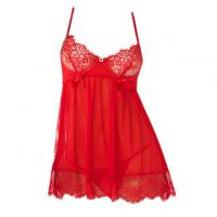 L1183 - Baju Tidur Lingerie Nightgown Sleepwear Midi Dress Merah Transparan Bra Kawat