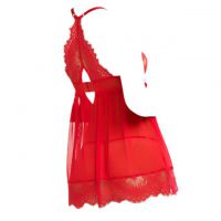 L1183 - Baju Tidur Lingerie Nightgown Sleepwear Midi Dress Merah Transparan Bra Kawat - Thumbnail 2