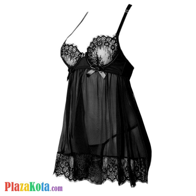 L1184 - Baju Tidur Lingerie Nightgown Sleepwear Midi Dress Hitam Transparan Bra Kawat - Photo 1