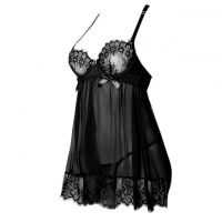 L1184 - Lingerie Nightgown Hitam Transparan, Bra Kawat