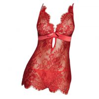 L1185 - Lingerie Chemise Merah Transparan, Tali Pita Ikat Belakang