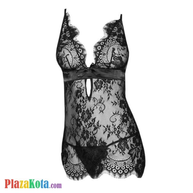 L1186 - Baju Tidur Lingerie Bodycon Sheath Dress Hitam Transparan Tali Pita Ikat Belakang - Photo 1