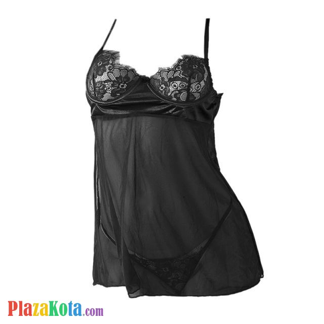 L1187 - Baju Tidur Lingerie Nightgown Sleepwear Midi Dress Hitam Transparan Bra Kawat - Photo 1