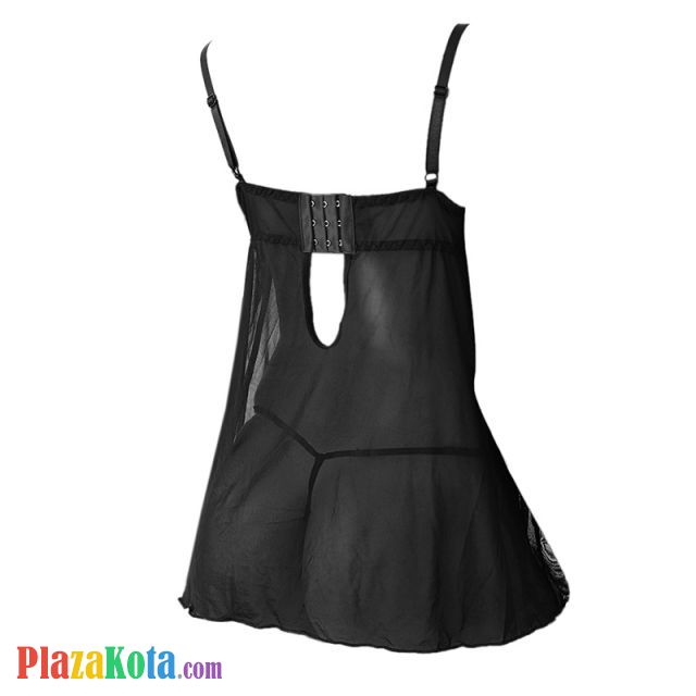 L1187 - Baju Tidur Lingerie Nightgown Sleepwear Midi Dress Hitam Transparan Bra Kawat - Photo 2