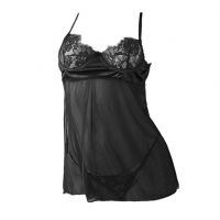 L1187 - Baju Tidur Lingerie Nightgown Sleepwear Midi Dress Hitam Transparan Bra Kawat