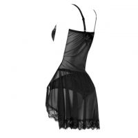 L1188 - Baju Tidur Lingerie Babydoll Mini Dress Hitam Transparan - Thumbnail 2
