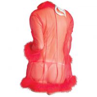 L1190 - Baju Tidur Lingerie Robe Kimono Dress Merah Transparan Lengan Panjang Tepi Bulu - Thumbnail 2