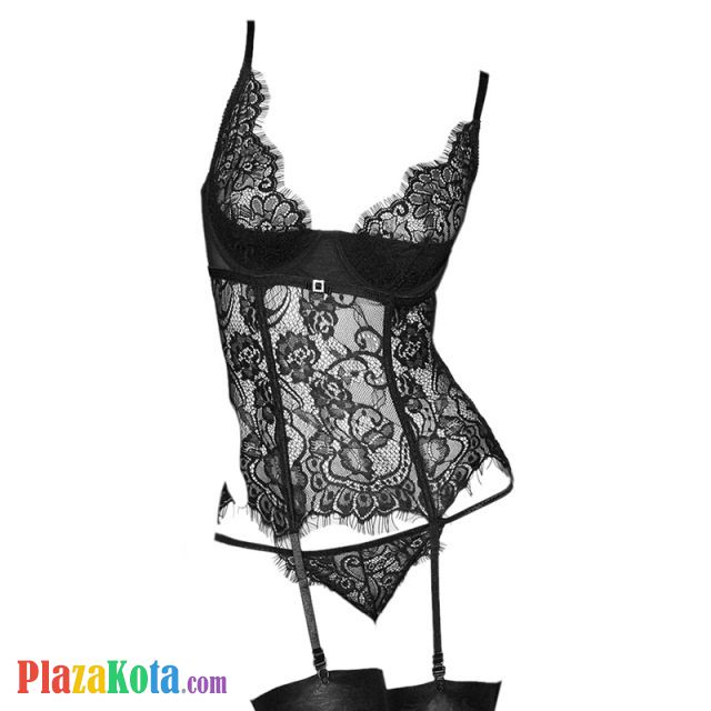 L1192 - Baju Tidur Lingerie Bustier Corset Dress Hitam Transparan Bra Kawat Garter Strap Stocking - Photo 1