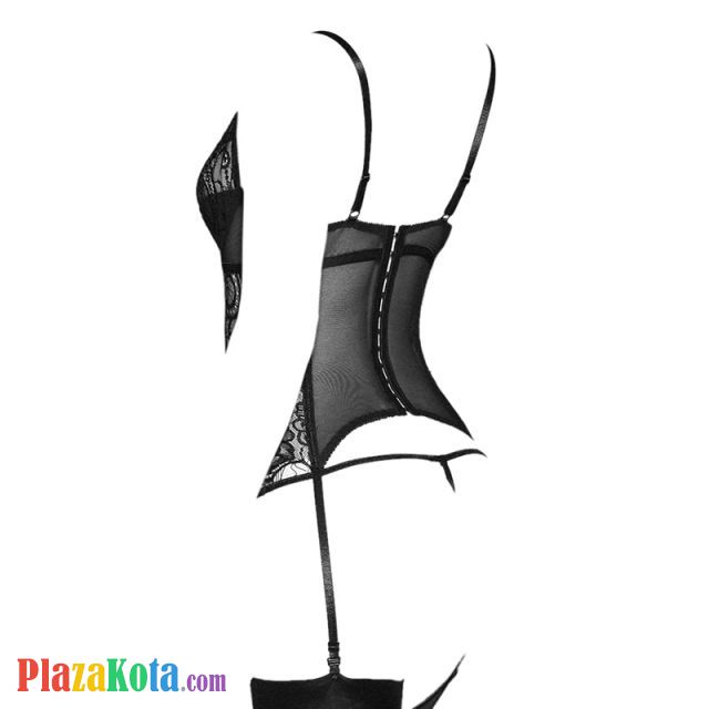 L1192 - Baju Tidur Lingerie Bustier Corset Dress Hitam Transparan Bra Kawat Garter Strap Stocking - Photo 2