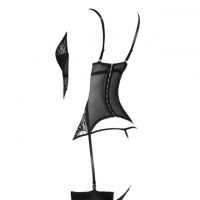 L1192 - Baju Tidur Lingerie Bustier Corset Dress Hitam Transparan Bra Kawat Garter Strap Stocking - Thumbnail 2