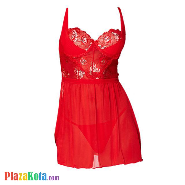 L1193 - Baju Tidur Lingerie Nightgown Midi Dress Merah Transparan Bra Kawat - Photo 1