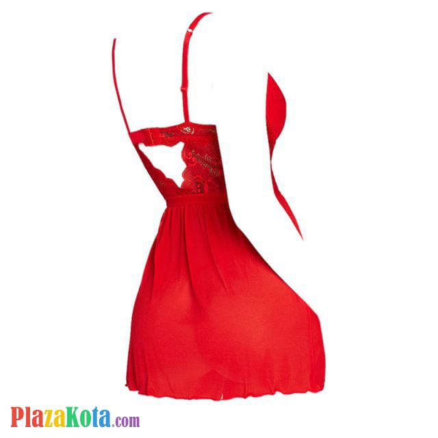 L1193 - Baju Tidur Lingerie Nightgown Sleepwear Midi Dress Merah Transparan Bra Kawat - Photo 2