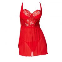 L1193 - Lingerie Nightgown Merah Transparan, Bra Kawat