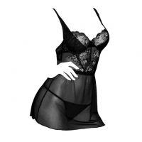 L1194 - Lingerie Nightgown Hitam Transparan, Bra Kawat - Thumbnail 1