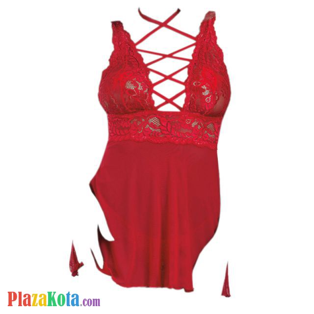 L1195 - Baju Tidur Lingerie Nightgown Sleepwear Midi Dress Merah Transparan - Photo 1